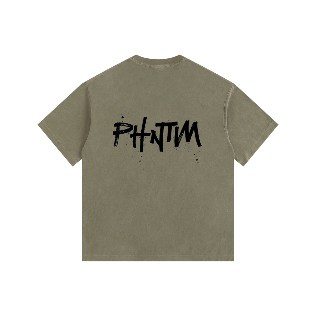 Black Logo Vintage Washed Oversized Cotton T-Shirt