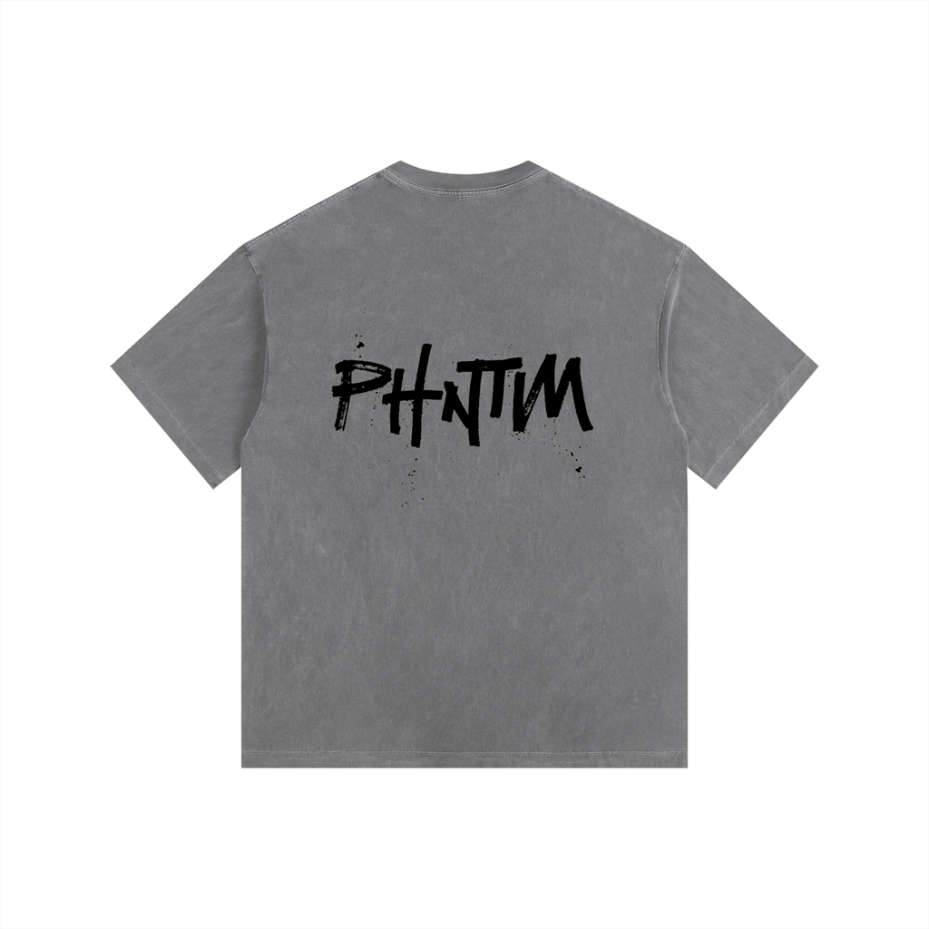 Black Logo Vintage Washed Oversized Cotton T-Shirt